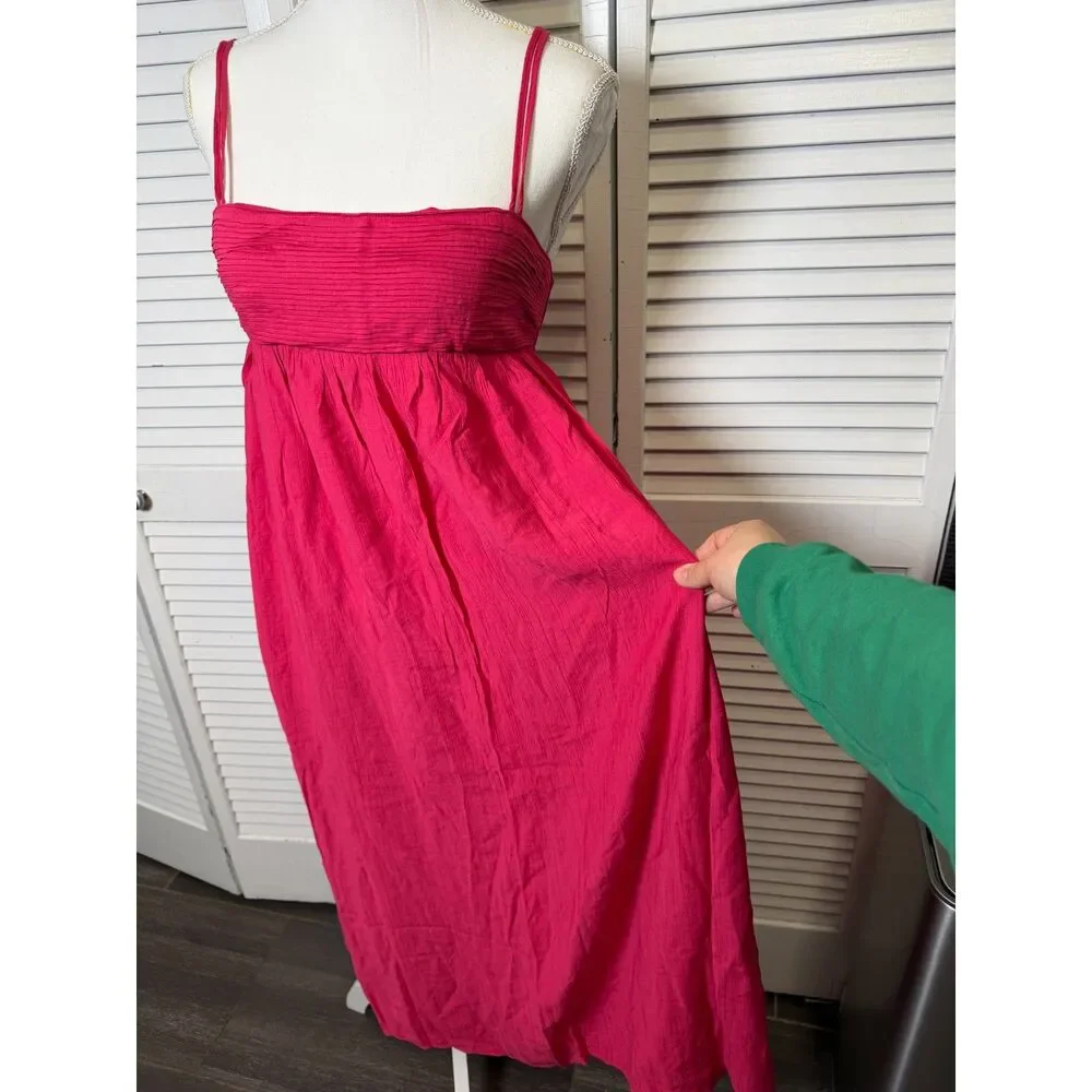 Abercrombie & Fitch Pink Babydoll Crinkle Textured Maxi Dress w/ Pockets Medium